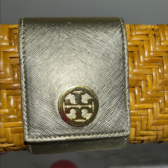 Tory Burch Gold and Tan Rattan Wicker Clutch RARE Collectible Luxury - Picture 6 of 11